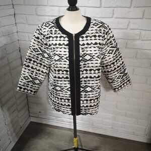 Roz & Ali Ladies Size 2X Full Zip Gold Black & Off White Lined Blazer